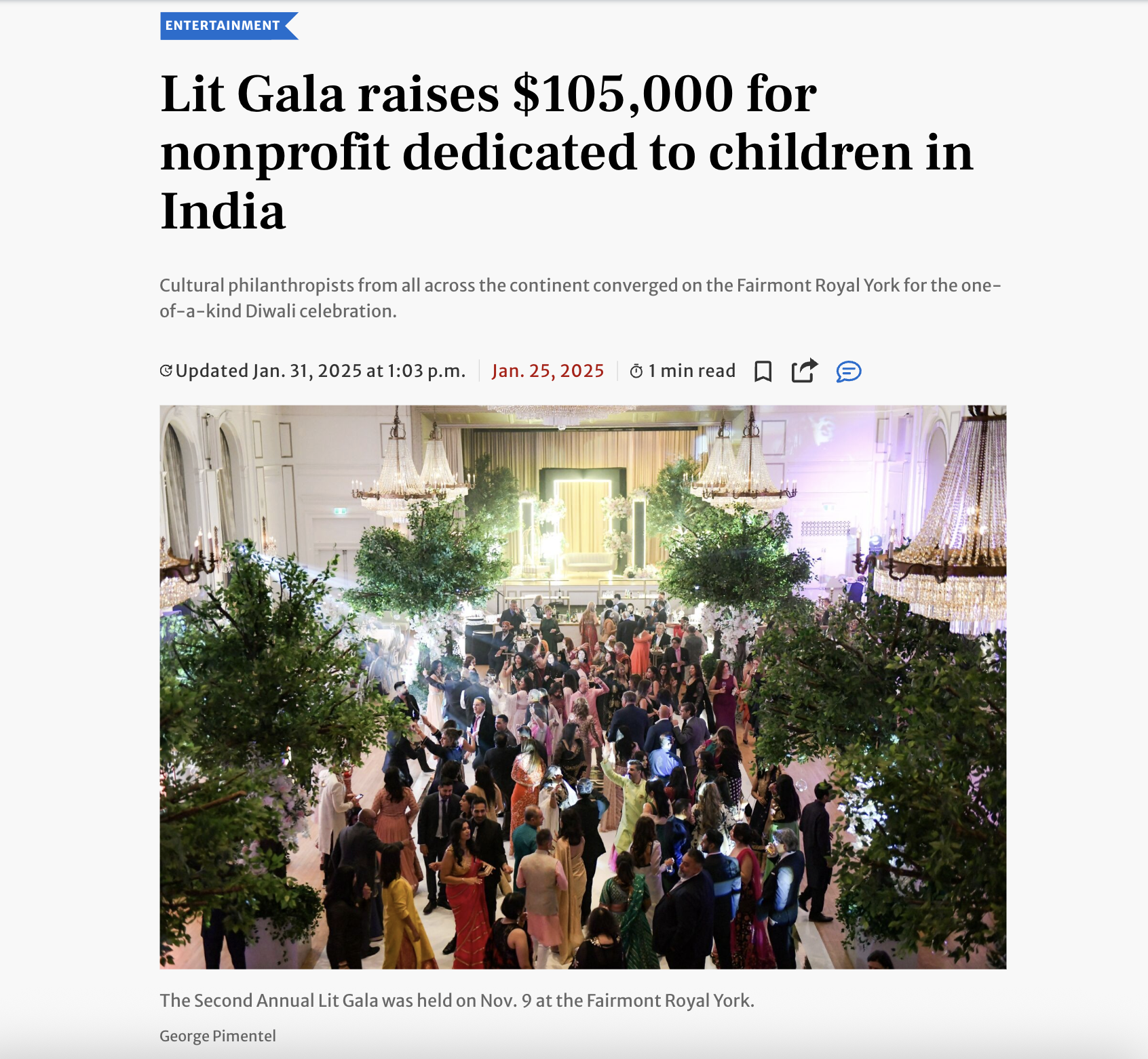 Toronto Star — Lit Gala raises $105,000 for nonprofit dedicated to children in India