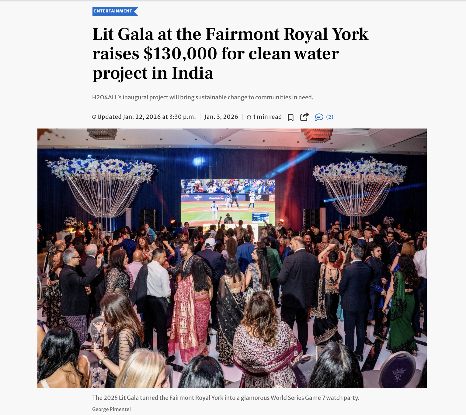 Toronto Star — Lit Gala raises $130,000 for clean water — 2025 feature